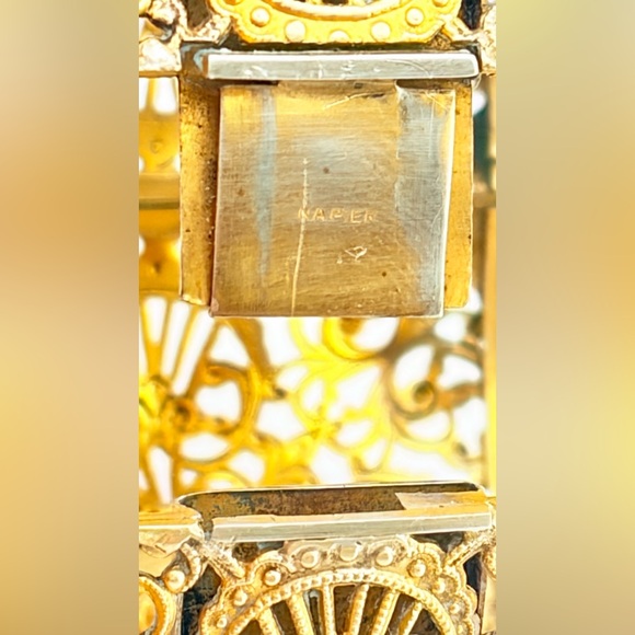 RARE Vintage Napier Gold Plated Brass Filigree Cuff With Carnelian Cabochons. - Picture 13 of 13